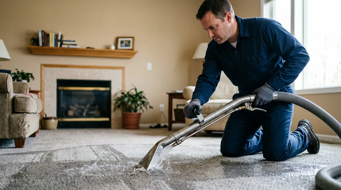Water damage restoration technician working near Smithfield, IL